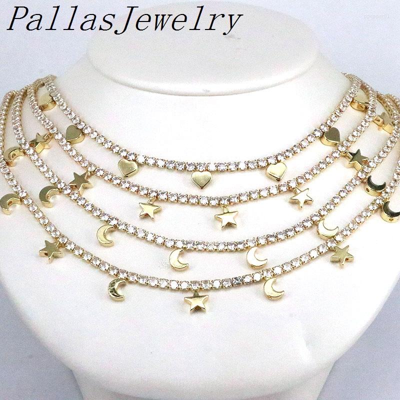 

Pendant Necklaces 3Pcs Creative Heart Star Moon Tennis Choker Necklace Cubic Zirconia CZ Jewelry Love Gold