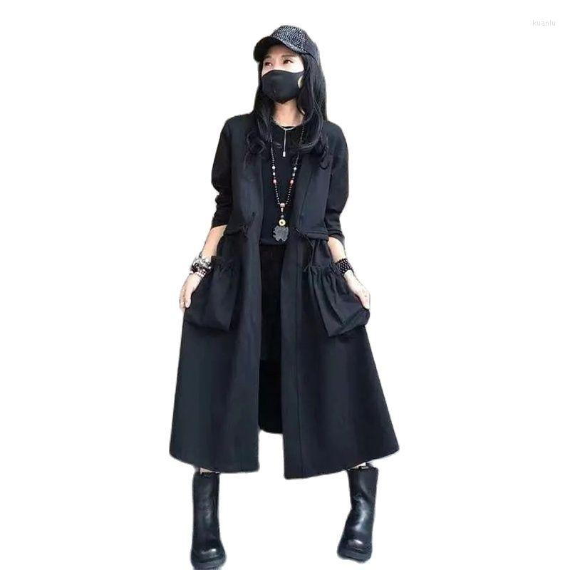 

Women's Trench Coats Fashion Women's Coat 2022 Spring Autumn Loose Black Long Chic Design Korean Style Ladies Windbreaker Outerwear