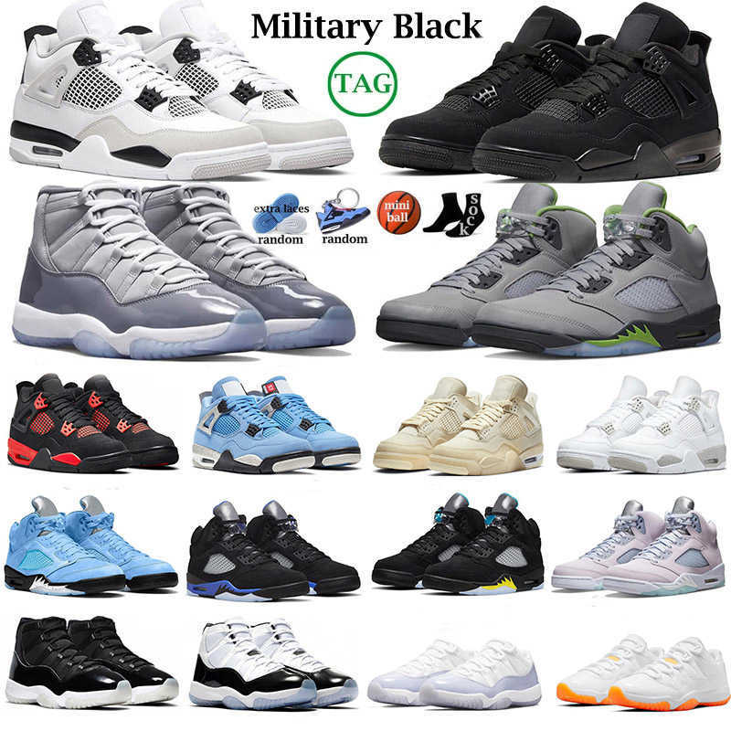 

4s 5s 11s basketball shoes for men women Military Black Cat Sail Red Thunder White Oreo 5 unc recer blue 11 cool grey bred concord mens, Box