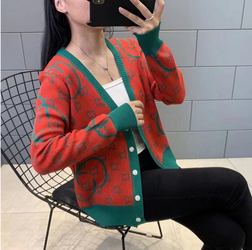 

Women's Sweaters Casual Fashion V-Neck Spliced Color Knitted Cardigan Sweater New Loose Korean Tops All-match Coat yzk, Red