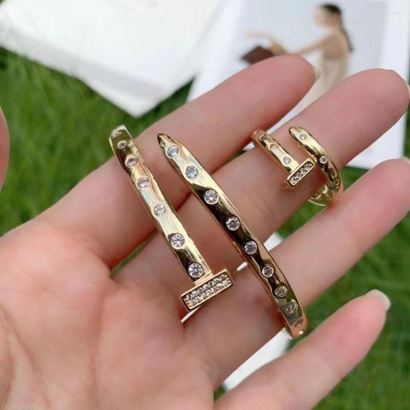 

Bangle 3 Sets Fashion Gold Color CZ Zircon Bangles Screws Bracelets Rings For Women Girl Decoration Jewelry Gift