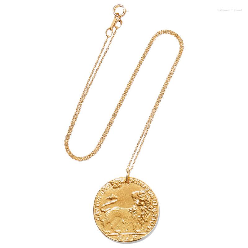 

Pendant Necklaces Lion Coin Necklace Women's European And American Retro Court Embossing Round Gold