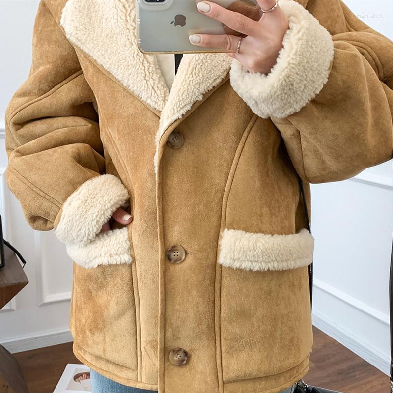 

Women' Fur Women Faux Coat Turn-down Collar Single Breasted Loose Female Warm Soft Jackets