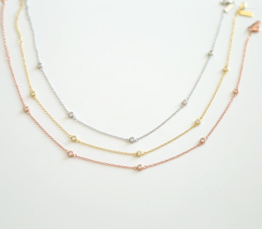 

Choker 3 Colors 5pcs Bezel Cz Station Necklace Simple Delicate Design Cute Lovely Girl Women Chocker Chain Necklaces