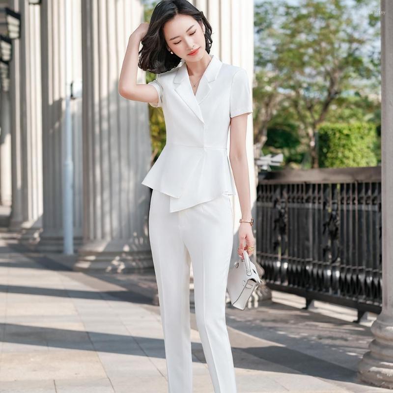 

Women' Two Piece Pants Summer Female Elegant Women' Suit White Black Blazer Trouser Bussiness Jacket Office Lady 2 Pieces Set Plus, Black pants suit