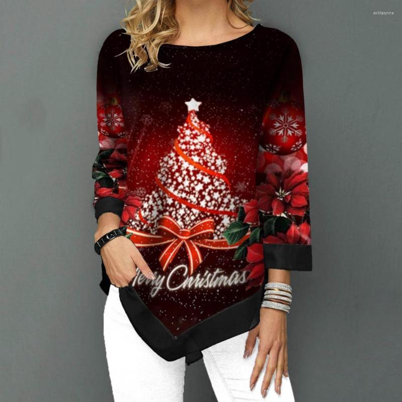 

Women's Blouses Classic Pullover Top O-Neck Skin-Touch Autumn Xmas Snowflake Pattern Tee Shirt Christmas Women Blouse, Red black