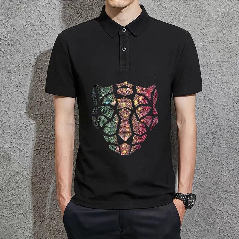 

Men's Polos Pure Cotton High-End Korean Summer Pullover Breathable Original Design Rhinestone Polo Short Sleeves Are Light And Soft, As shown asian size