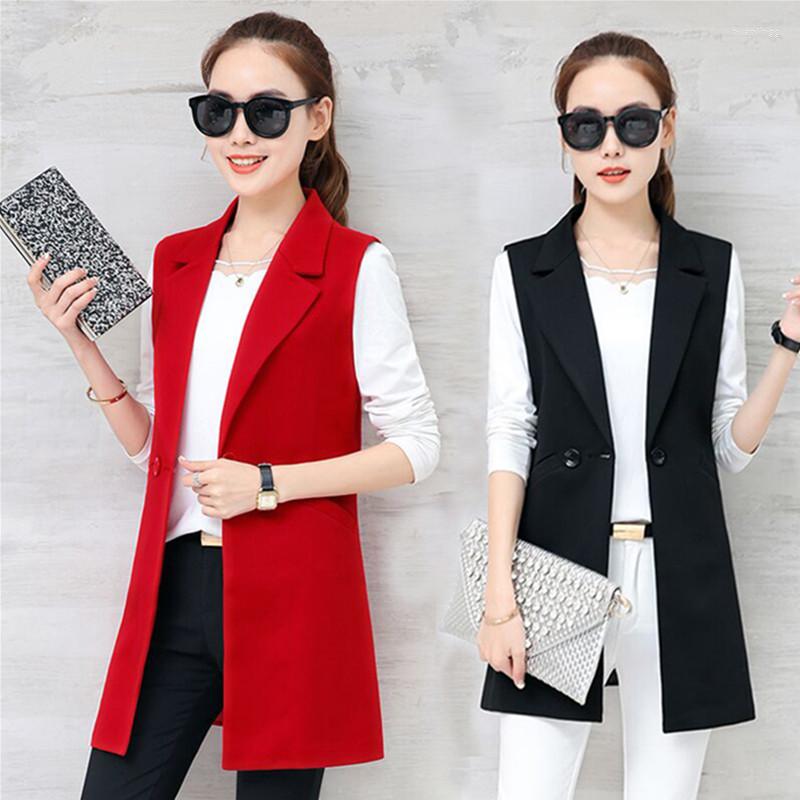 

Women' Vests 2022 Spring And Autumn Female Vest Fashion Long Section Slim High Quality Sleeveless Suit Red, Beige
