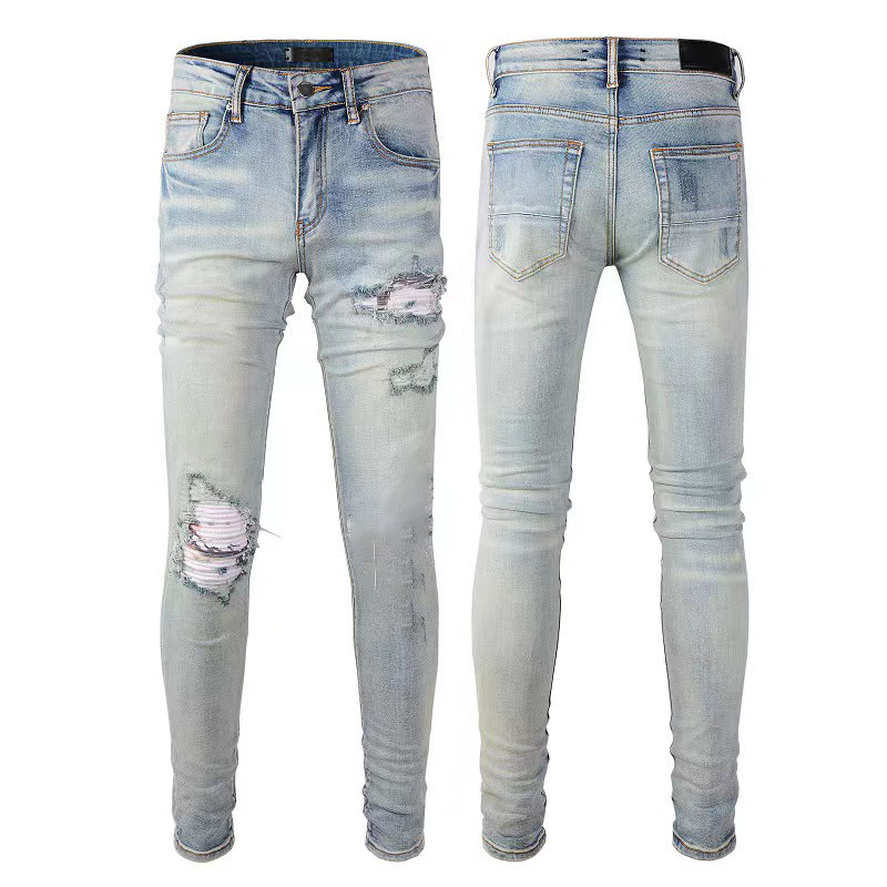 

Designer stack jeans European purple jean men embroidery quilting ripped for trend brand vintage pant mens fold slim skinny fashion Jeans sstraight pants, Multicolors