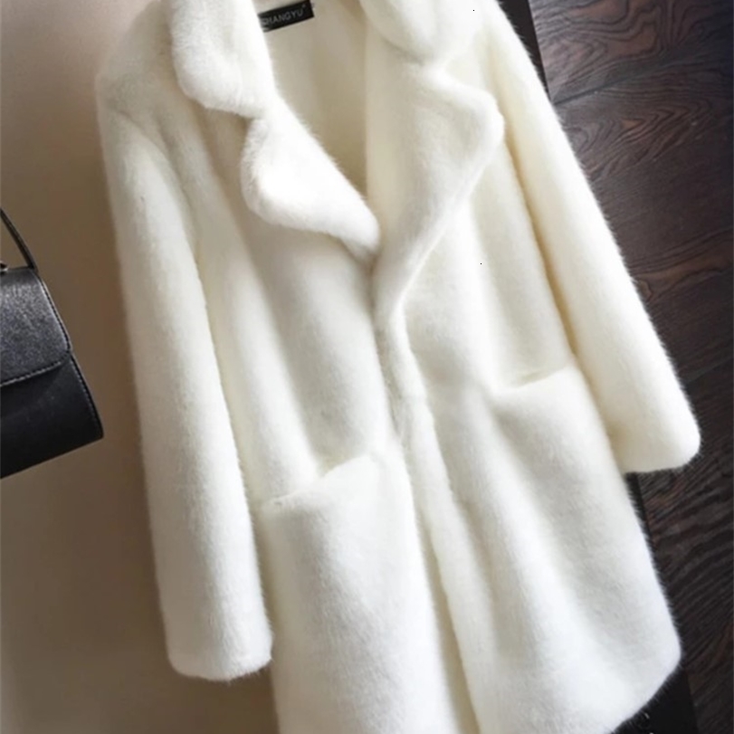 

Womens Fur Faux HStar Women Mink Coat Solid Female Turn Down Collar Winter Warm Fake Lady Casual Jacket 221113, Black