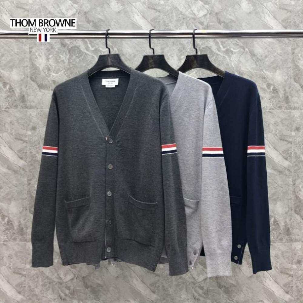 

Luxury Brand Hoodies Thoms Brownn Pullover New Autumn and Winter Double-sleeved Red White Blue Three-color V-neck Long-sleeved Casual Knitted Men's Women's, Light gray