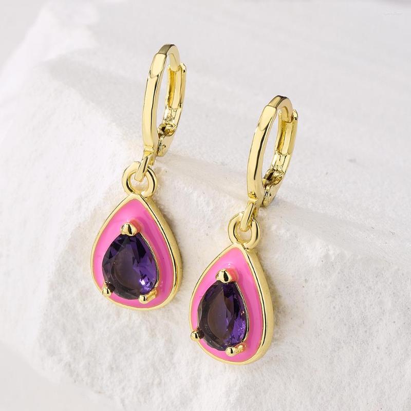 

Hoop Earrings Mafisar Design Gold Plated Candy Enamel Drip Oil Ear Ring With Shiny Water Drop Zircon For Woman Girl Fine Jewelry PartyGift