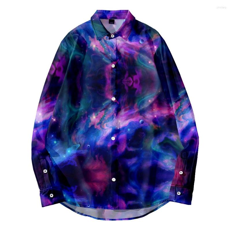 

Men's Casual Shirts 2022 Fashion Long Sleeve Shirt 3D Slim Fit Men's Nebula Pattern Formal Large, Beige