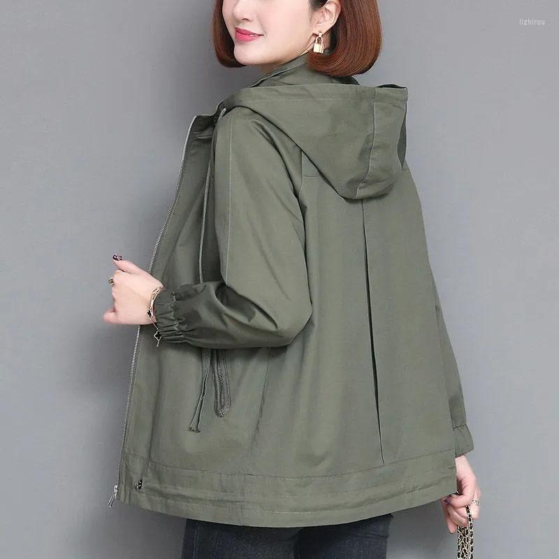 

Women's Trench Coats Women Nice Coat Spring Autumn Women's Hooded Outerwear Loose Overcoat Female Windbreaker Casual Basic Plus Size, Khaki