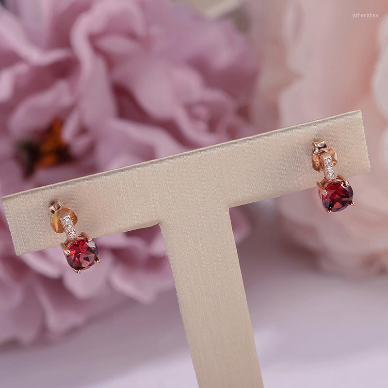 

Stud Earrings Fine Jewelry For Women Silver Natural Garnet Round Red Gemstone Classic Rose Gold Plated Brincos CCEI031