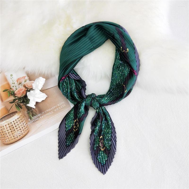 

Scarves 2022 Fashion Lady Square Crinkle Silk Scarf Women Crumple Neck Wear Pleated Girl Handkerchief Bufanda De Dama Luxury Band