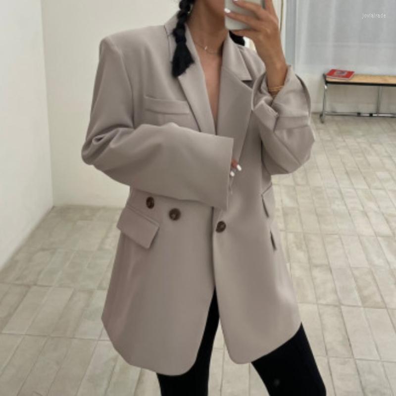 

Women's Suits LYEEYNNR Korean Fashion Blazer Women Solid Color Elegant Casual Tops Femme Back Split Up Long Sleeve Loose Jackets Female Ropa, Black