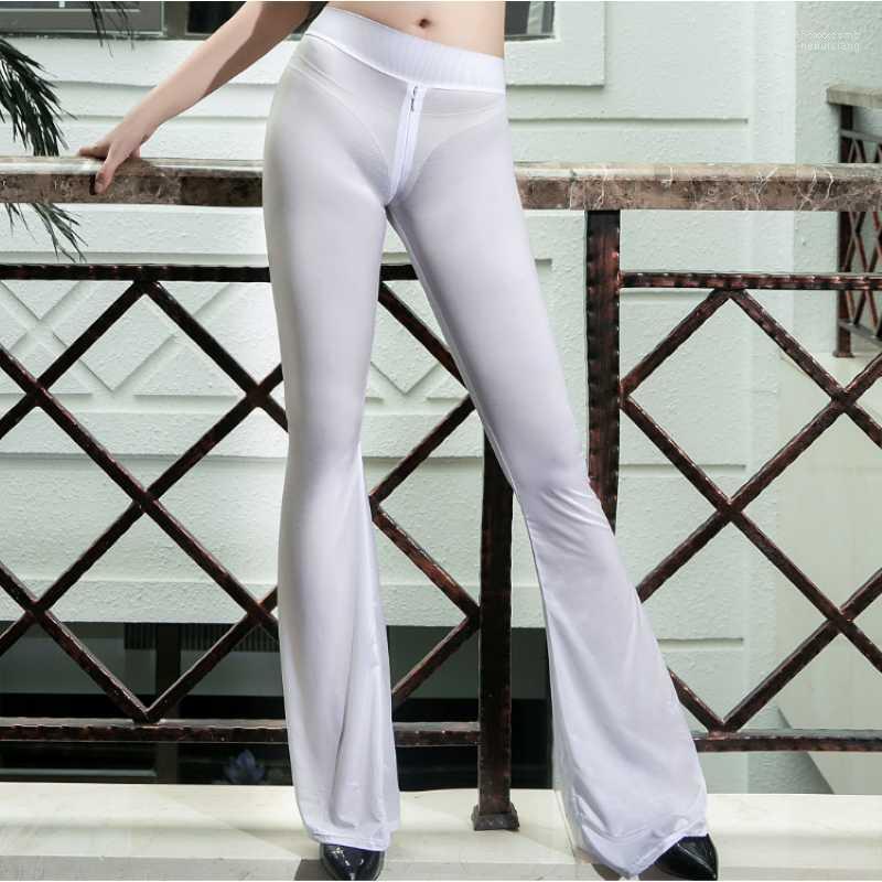 

Women's Pants Women's & Capris Sexy Zipper Open Crotch Flare For Women Transparent Ultra-thin Oily Shiny Fishtail Fitness Boot Cut, Black