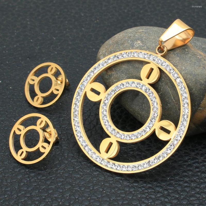 

Necklace Earrings Set Gold Color Round Fashion Stainless Steel Jewelry Pendant Sets For Women SBJZCUCA, Picture shown