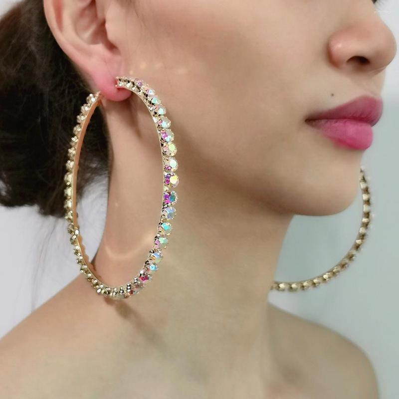 

Hoop Earrings Big Circle AB Rhinestone Luxury Designer Jewelry For Women Brincos Weddings Statement