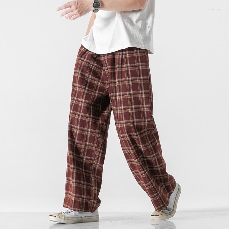 

Men's Pants 2022 Spring Summer Chinese Traditional Dress Plus Size Straight Wide Oversized Striped Plaid Casual Trousers Men Clothing, Black