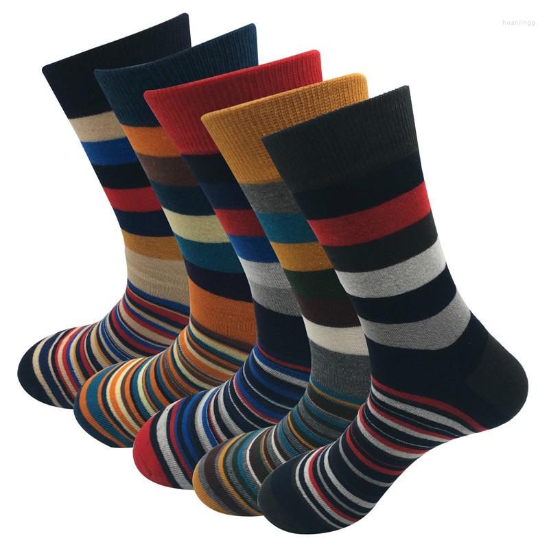 

Men's Socks 5 Pairs/lot Classic Color Thick And Thin Stripes In Tube Cotton Multi-color Optional Trendy, Beige