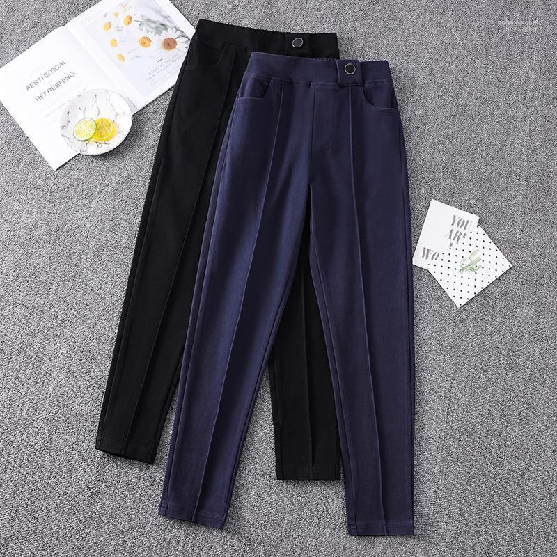 

Women's Pants Women's & Capris Plus Size Women Spring Autumn Long High Waist Solid Straight Female Pencil With Pockets Slim Casual, Black