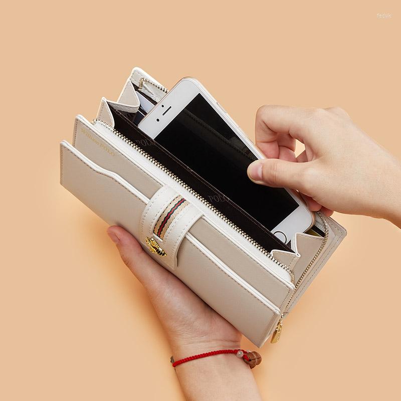 

Wallets High-end Brand Leather Wallet Ladies Anti-theft Brush Anti-degaussing Long Multi-function Large-capacity Mobile Phone Bag, Red wine218158