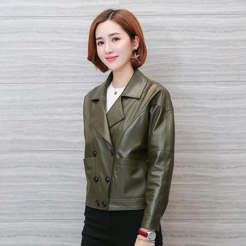 

Women' Leather Sheepskin Women' Coat Jacket Short Real Genuine Jackets Plus Size Spring Autumn Veste Femme Z22807 KJ5424, Black