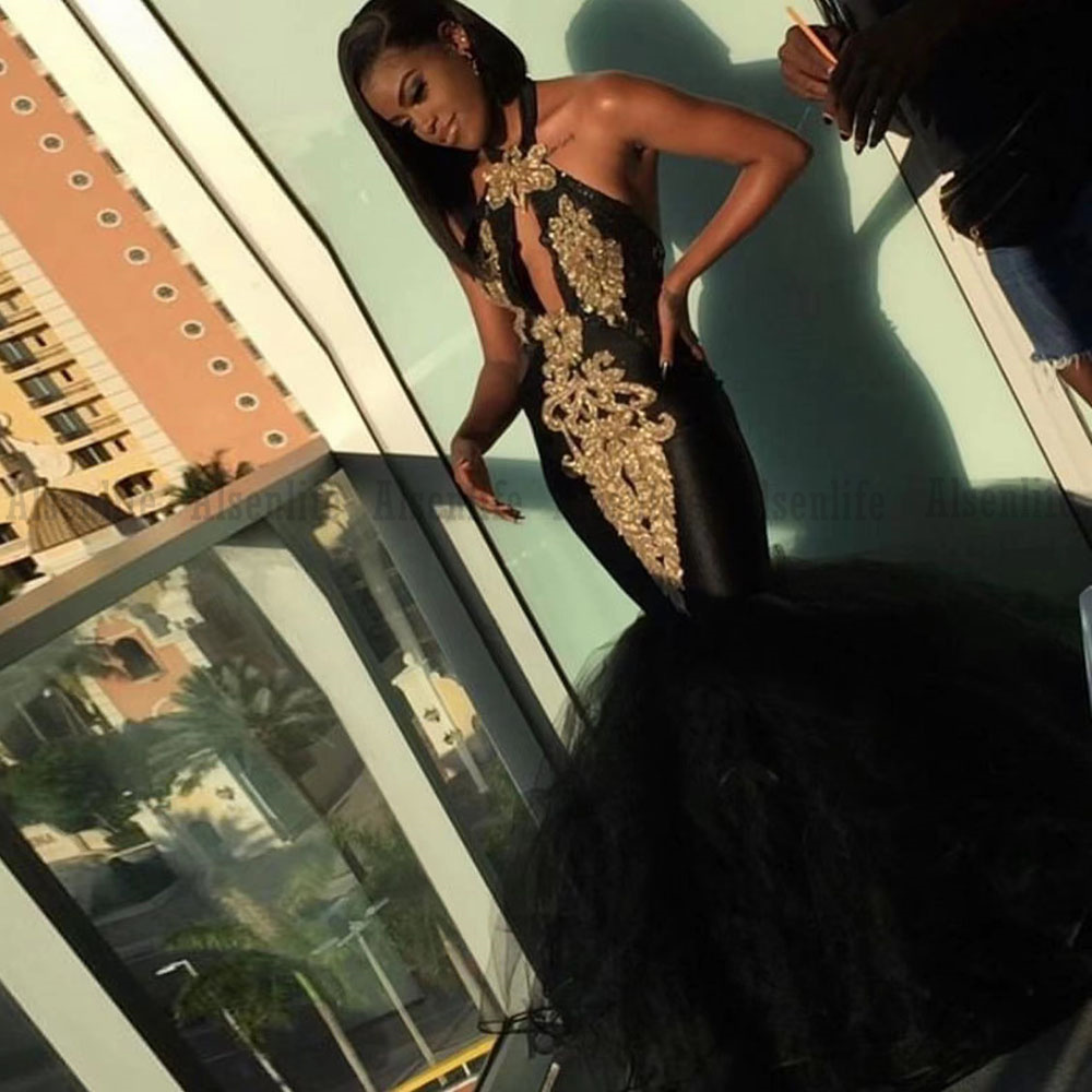 

African Black Dress for Women Prom Dress Halter Neck Gold Appliques Cocktail Club Night Wear, Orange