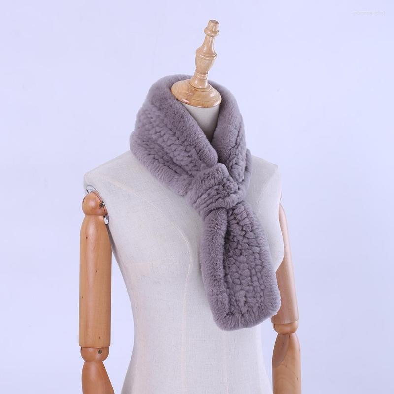 

Scarves 2022 Brand Genuine Real Rex Fur Women's Winter Scarf Girls Wraps Mufflers Knitted Scarfs Soft Warm Gift