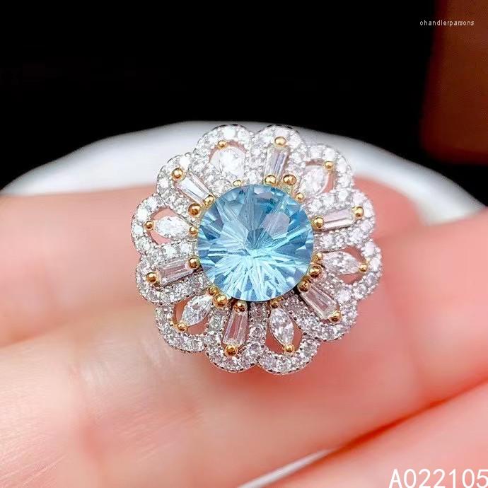 

Cluster Rings KJJEAXCMY Fine Jewelry 925 Sterling Silver Inlaid Natural Sky Blue Topaz Women Elegant Noble Round Flower Adjustable Gem Ring