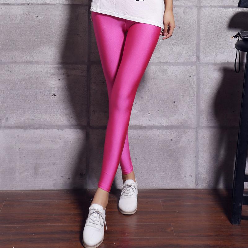 

Women's Pants Super Elastic Fluorescent Pant Women Girls Fashion Slim High Waist Leggings Simple Solid Color Wild  Trousers, White