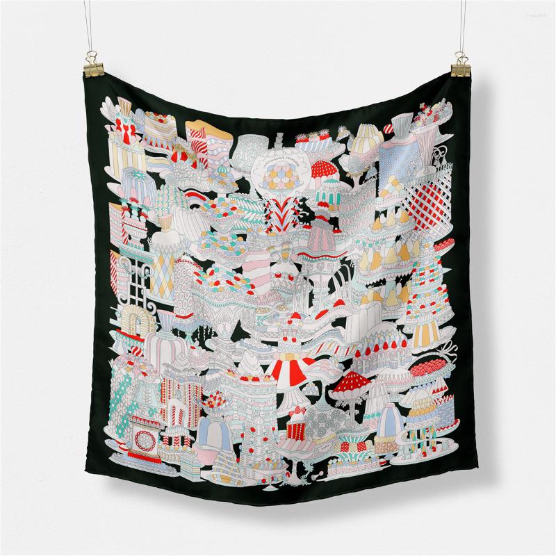 

Scarves Twill Silk Scarf Women Cake Pan Print Square Wraps Bandana Small Hijab Foulards Tie Headband Neckerchief 53CM