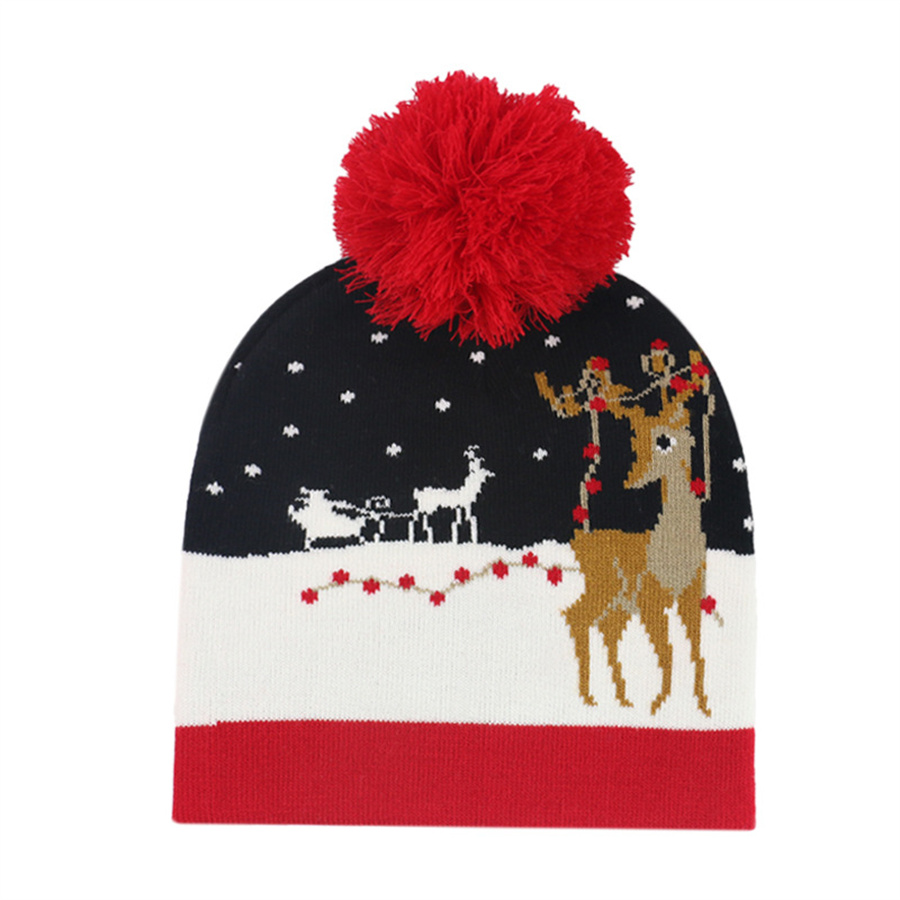 

2022 Christmas Beanie/Skull Caps New Snowman Elk Christmas Tree Cuffed Knit Hat with Ball AC498, Multi
