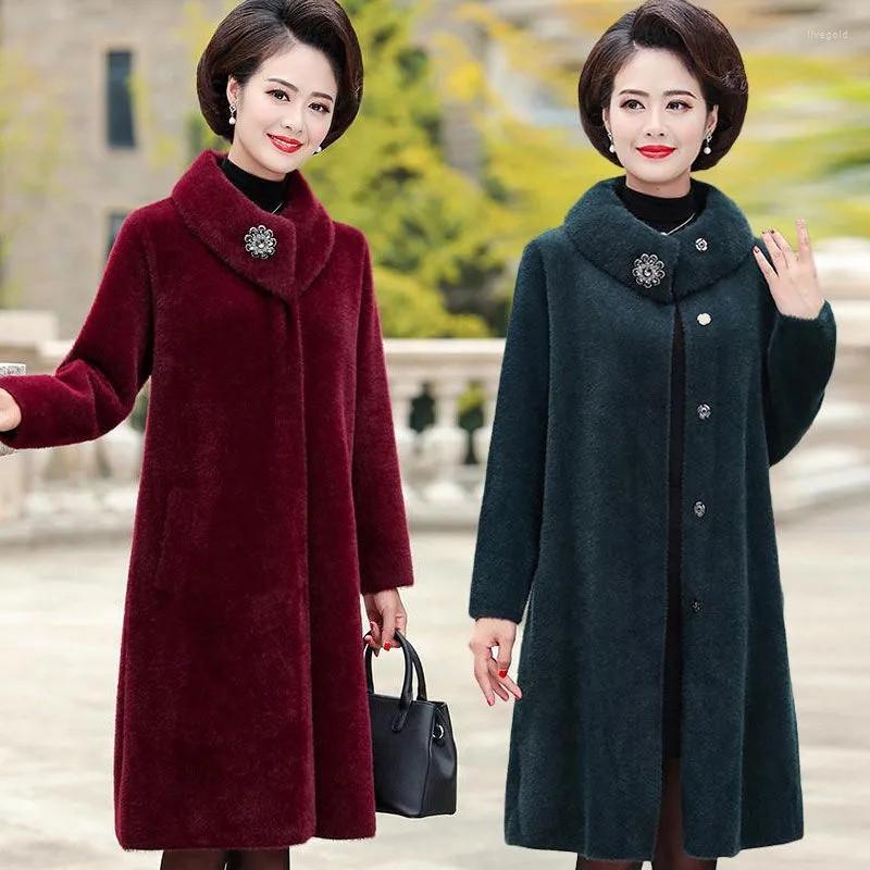 

Women's Fur High Quality Autumn Winter Mink Velvet Faux Coat Female Mid-Length Thicken Middle-Aged Elderly Women's Woolen Outerwear, Purple