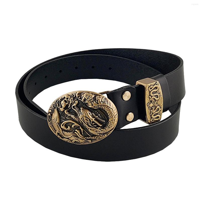 

Belts Vintage Solid Brass Buckle Genuine Leather Belt Black Coffee Rock Gothic Men Waist Accessories