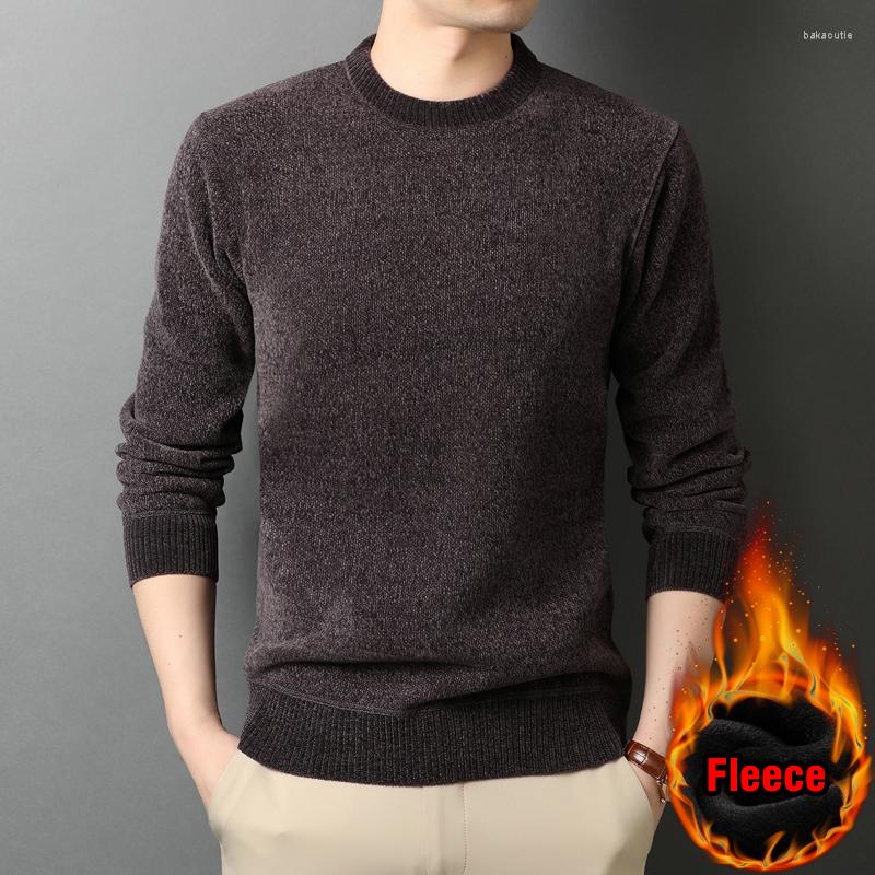 

Men's Sweaters LICHENGRUI Winter Men's Warm Casual Pullover Sweater Fashion Round Neck Thick Fleece Chenille Male Brand Clothes, Black