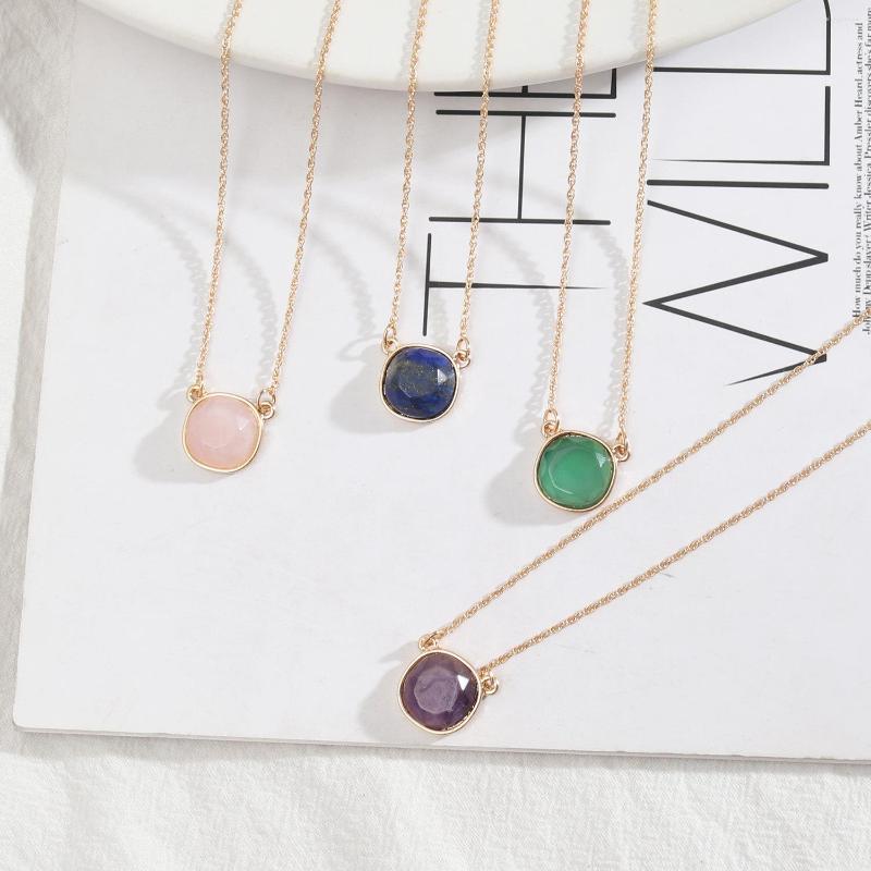 

Pendant Necklaces Round Rose Pink Quartz Lapis Lazuli Stone Geometric Green Blue Charms Accessories Body Jewelry