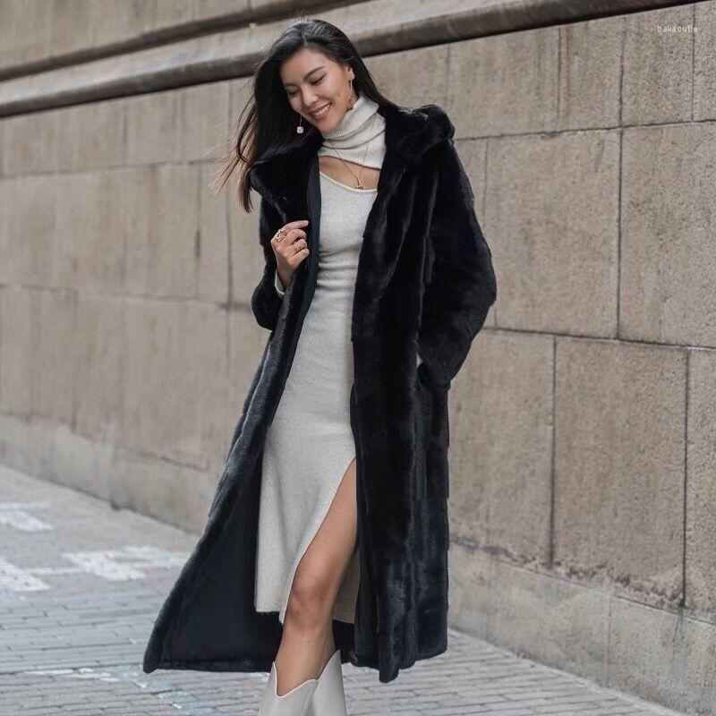

Women' Fur Black Faux Mink Coat Women' Hood Lengthened Warm Clothes Women Fluffy Jacket Womens Coats