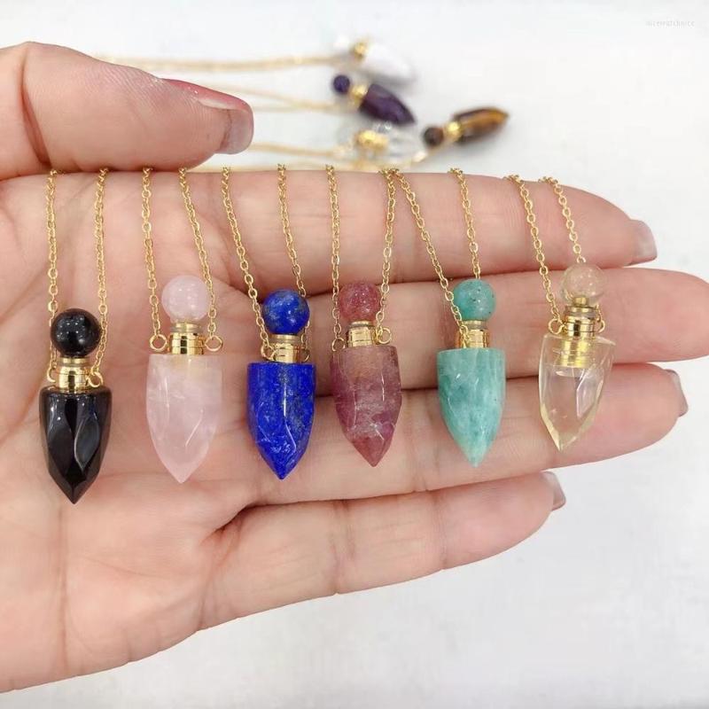 

Pendant Necklaces Cute Shape Strawberry Lemon Crystal Quartz Stone Perfume Essential Oil Diffuser Bottle Gold Chain Necklace