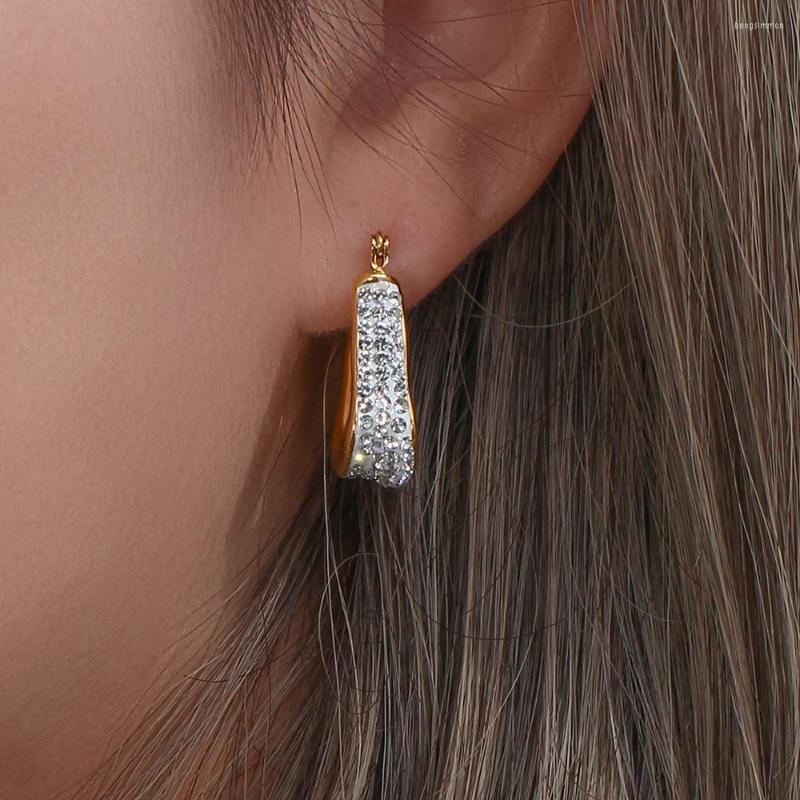 

Hoop Earrings 2022 Shiny Zircon Crystal Women Delicate Stainless Steel Piercing Party Gift