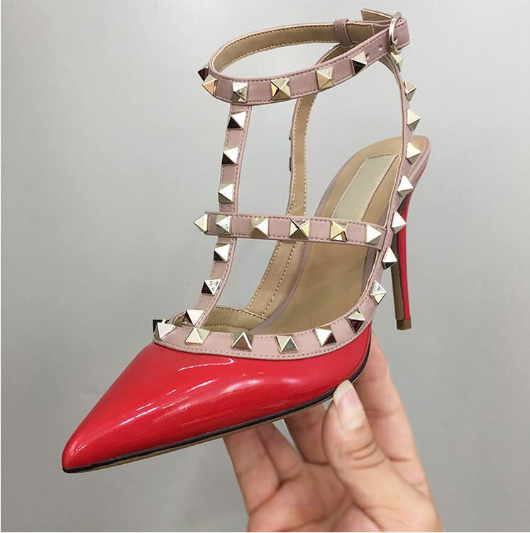 

Luxurys Women Sandals Dress Shoes Sexy High Heels V Metal Buckle Women's Pumps Pointed Toe Thin Heel Genuine Leather Sexy Lady Classics Single Wedding Shoe With Box, Wine red
