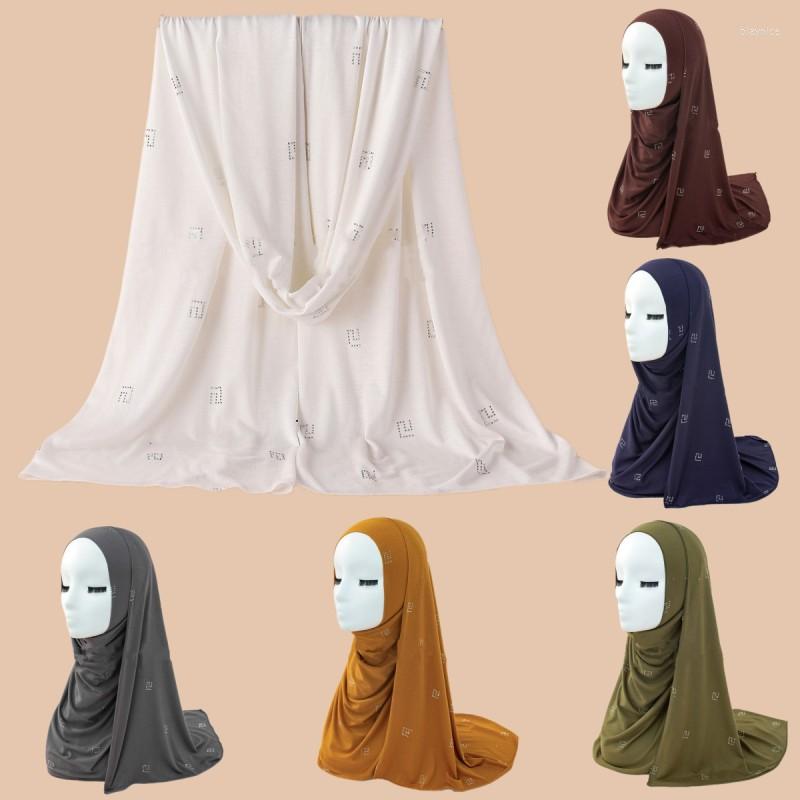 

Scarves 55 180cm Modal Long Scarf Rhinestones Decoration Wrapped Head Turban Muslim Women's Solid Color Soft Hijab Shawls