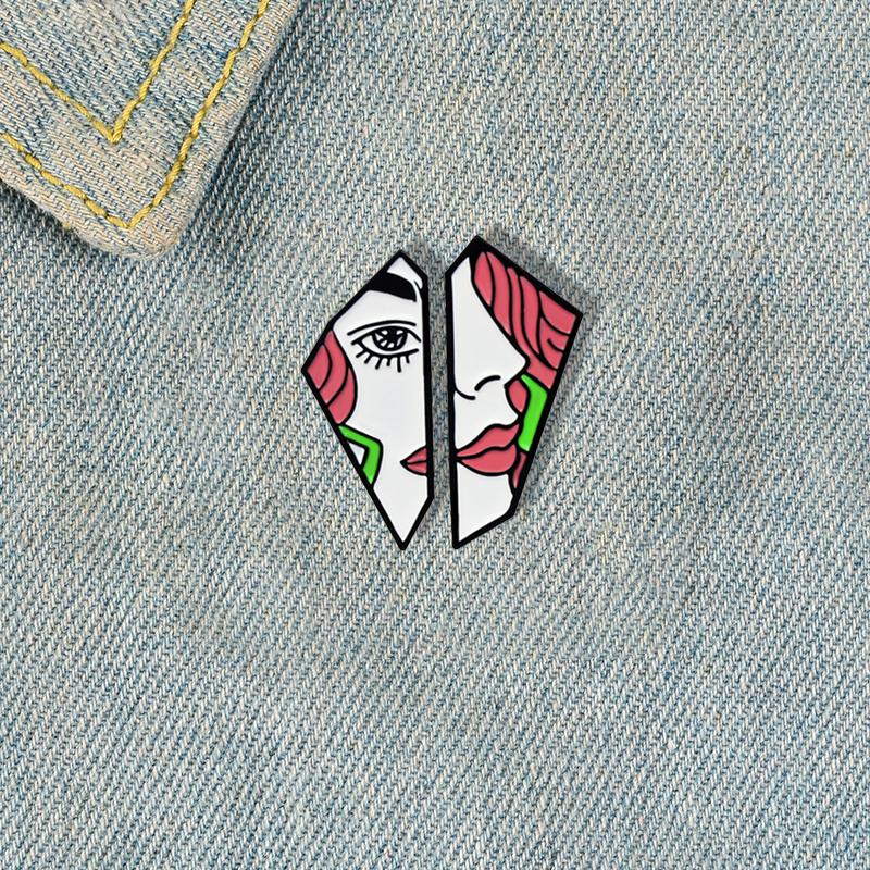 

Brooches 2pcs/set Fashion Punk Lady Face Enamel Pin Heart Skull Brooch Denim Backpack Lapel Badge Jewelry Gifts For Friends Kids