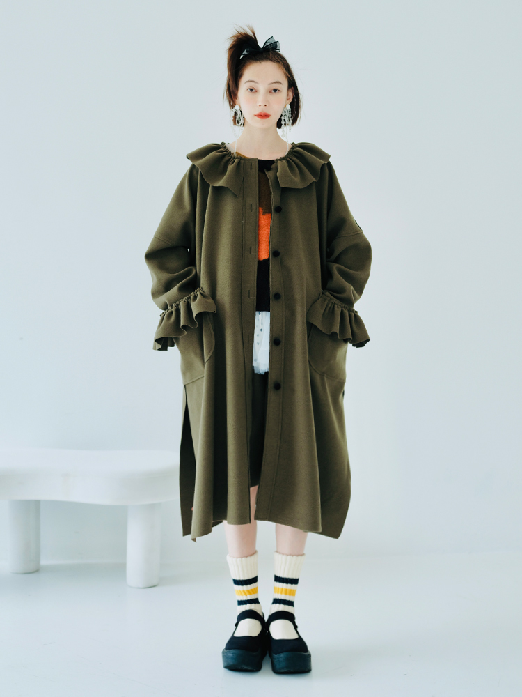 

Women's Wool Blends Imakokoni original design woolen single breasted coat Ladies long sleeve cardigan solid color split casual women 221114