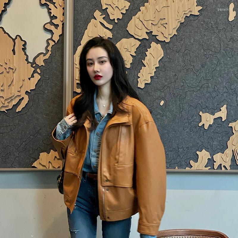 

Women' Leather PU Jacket For Women 2022 Autumn Winter Fashion Chic Casual Loose Lapel Motorcycle Biker Faux Coat Female Outwear, Picture