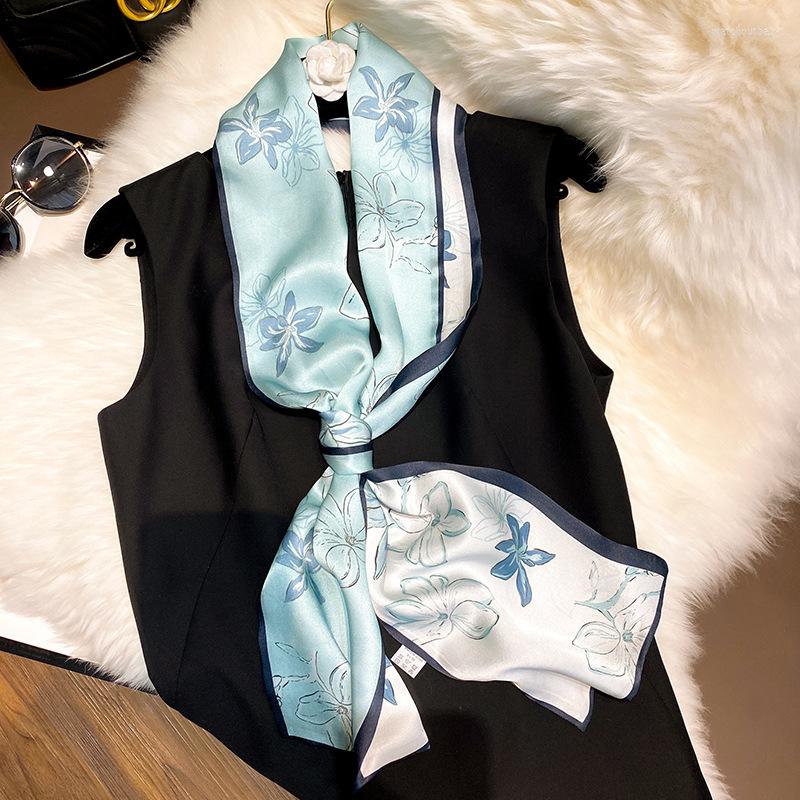 

Scarves Mulberry Silk Neckerchiefs For Women Party Apparel Accessories Double Layer Flowers Printing Ladies Neck Pant Belt