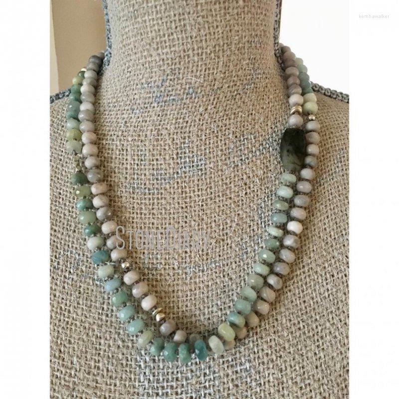 

Pendant Necklaces NM24683 Aquamarine Crazy Lace Agate Labradorite Nugget Gemstone Necklace Hand Knotted Long Beaded Layering