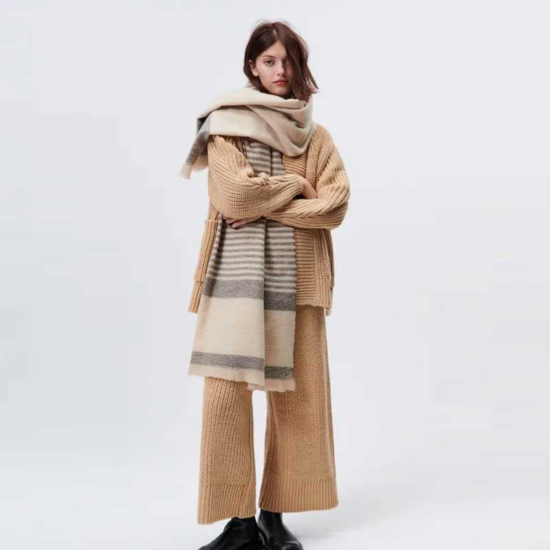 

Z familys tan thick and thin striped scarf layered decoration soft dualpurpose external cape and enlarged scarf